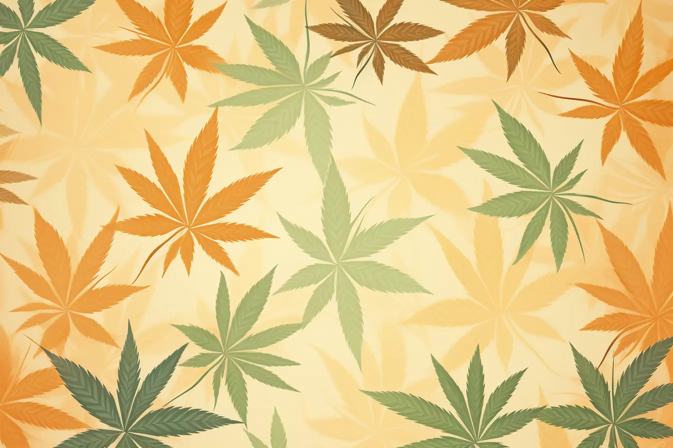 Für den Cannabis Social Club in Essen gibt es ein Design aus einem beigen Hintergrund, der ein Muster aus Cannabisblättern zeigt.